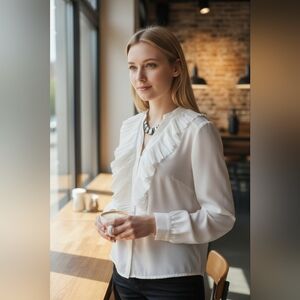 NWOT Cleo Petites White Button Down Blouse